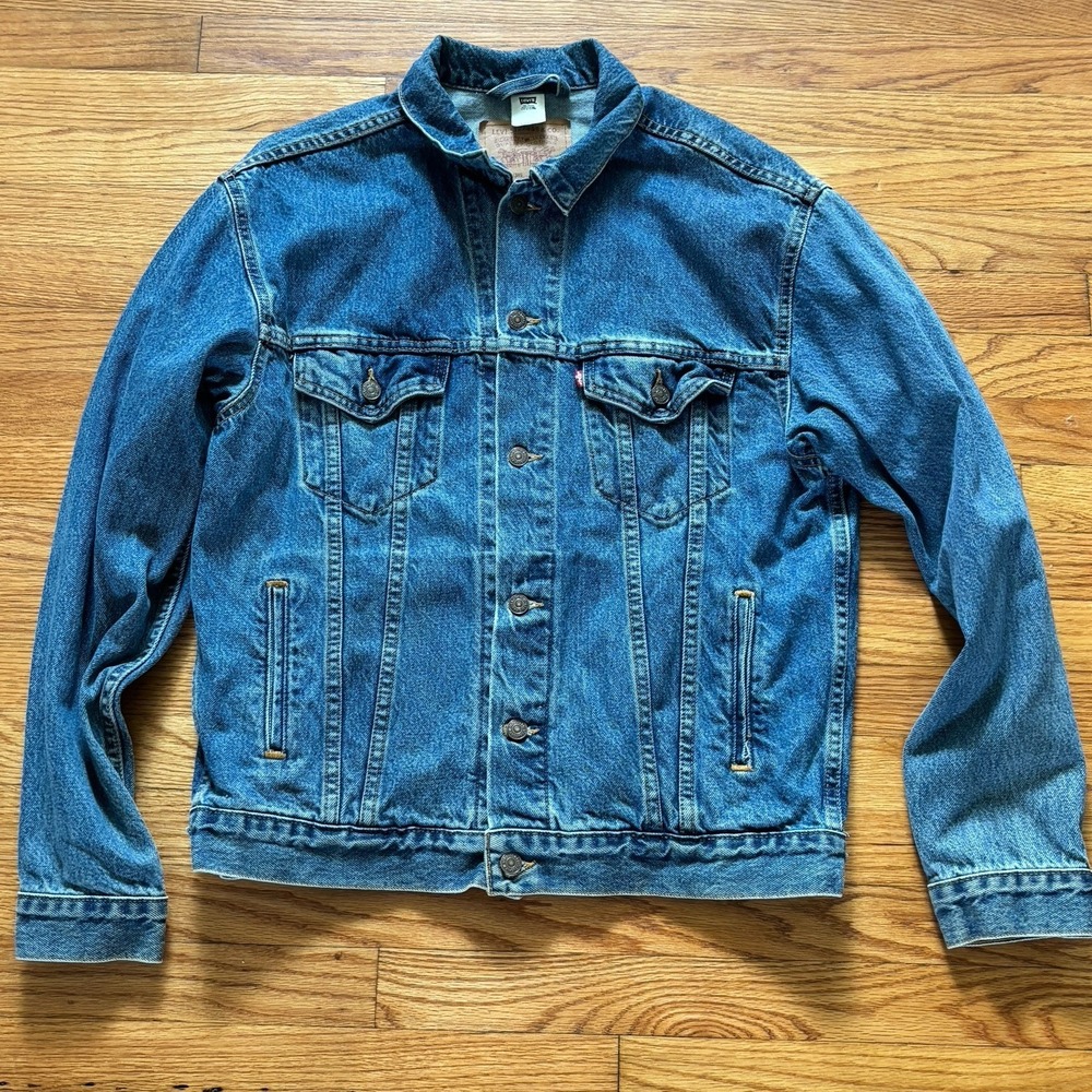 Levi Strauss Jean Jacket Unisex Large Blue Denim Trucker 70507-0389 90's Cotton